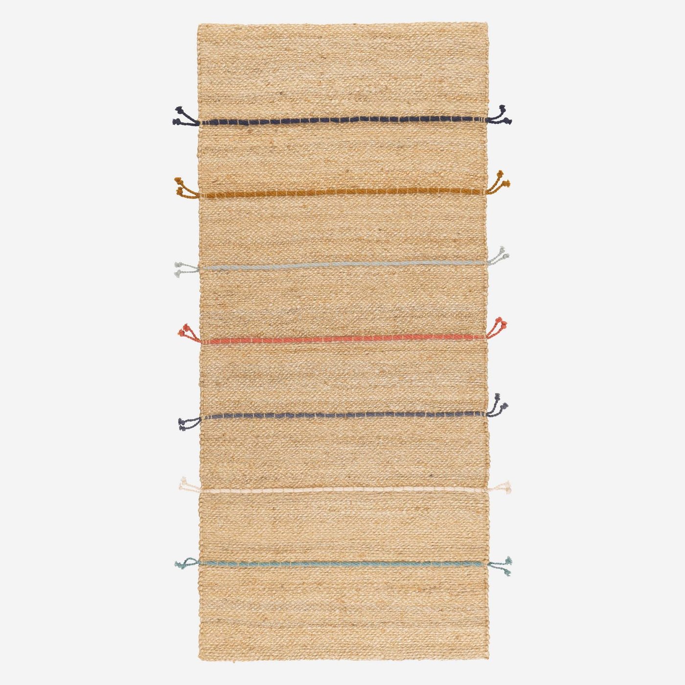 A rug with coloured stripes.