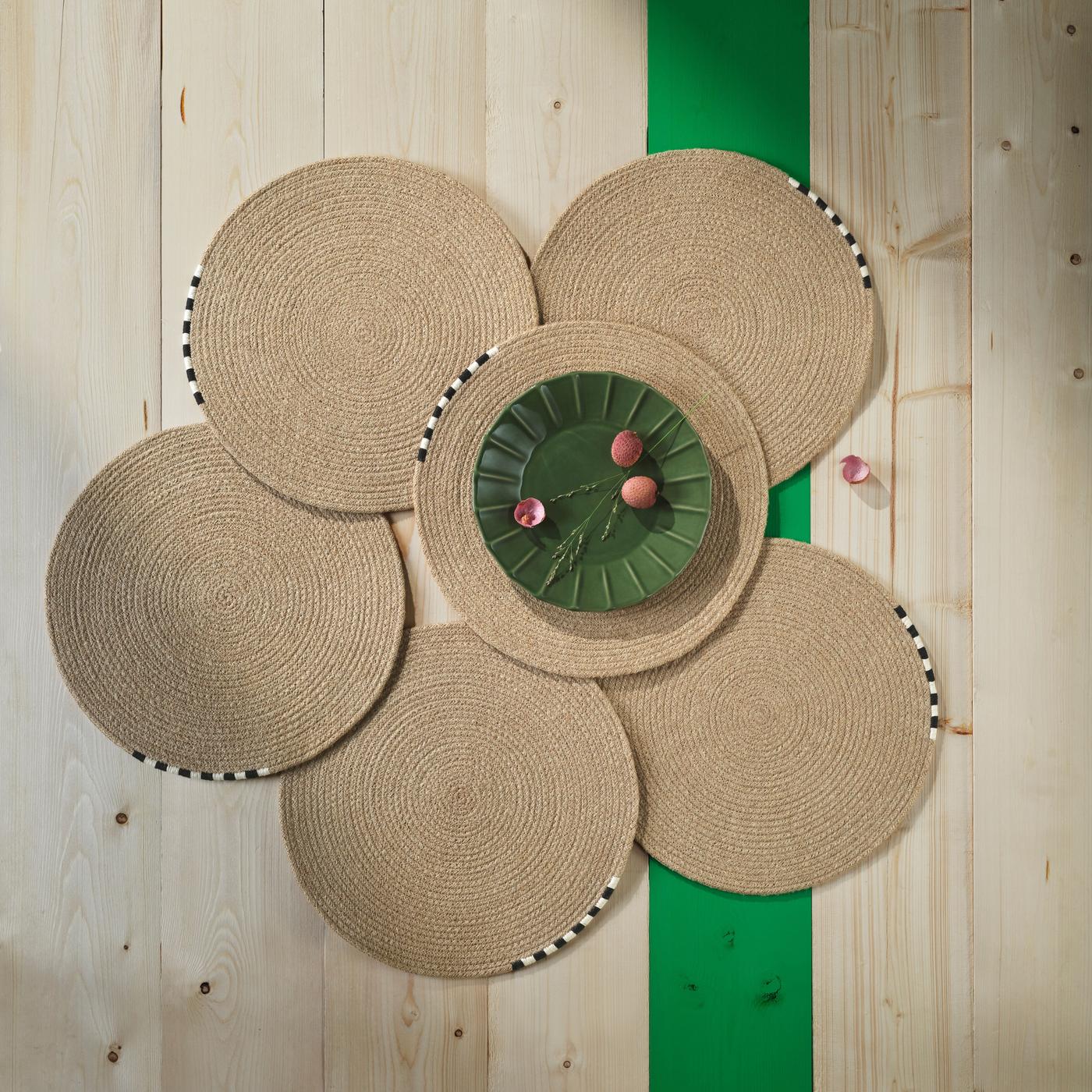 A close up of the handcrafted placemats from this MÄVINN collection.