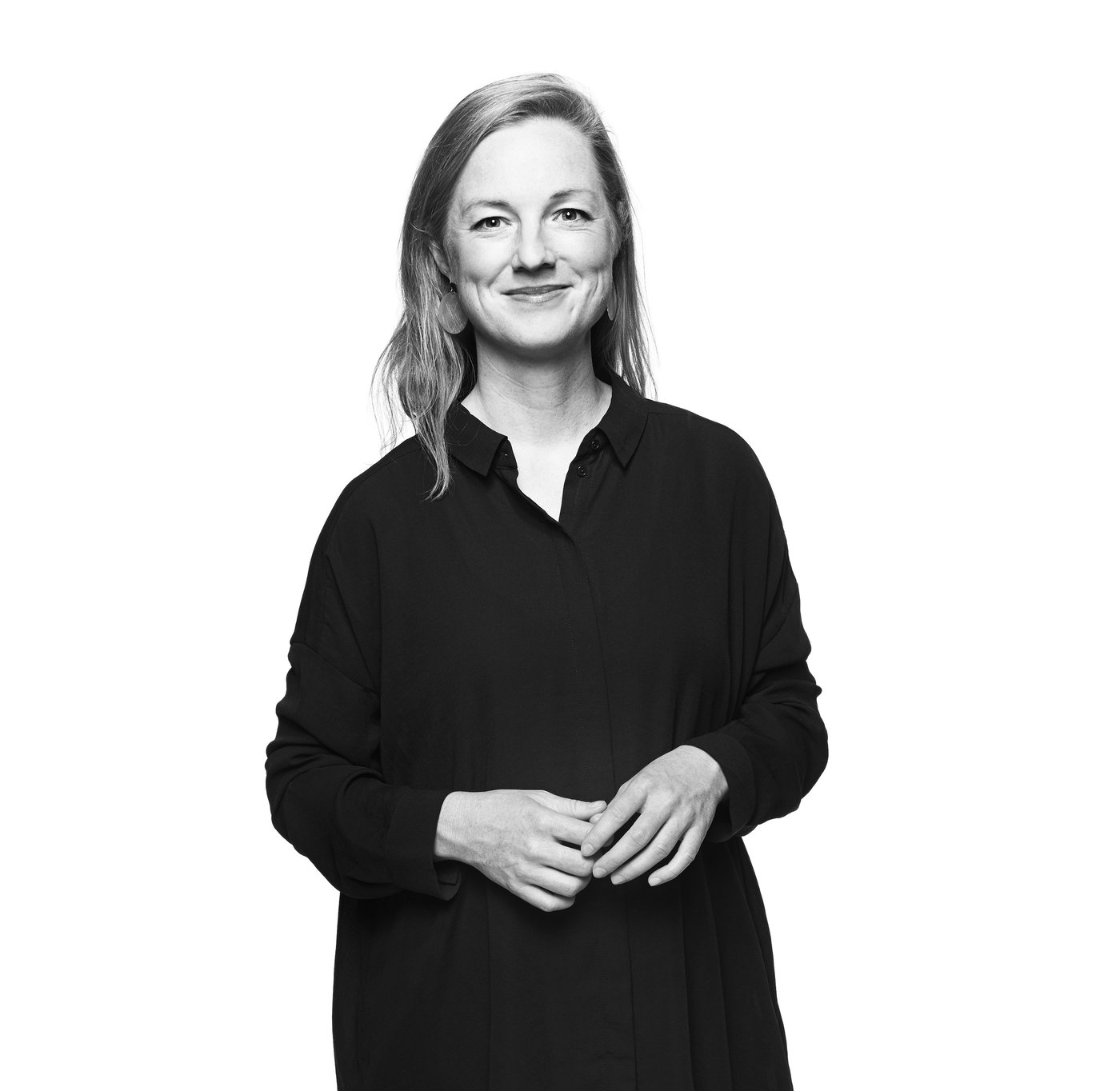 A black and white image of IKEA designer Wiebke Braasch smiling at the camera.