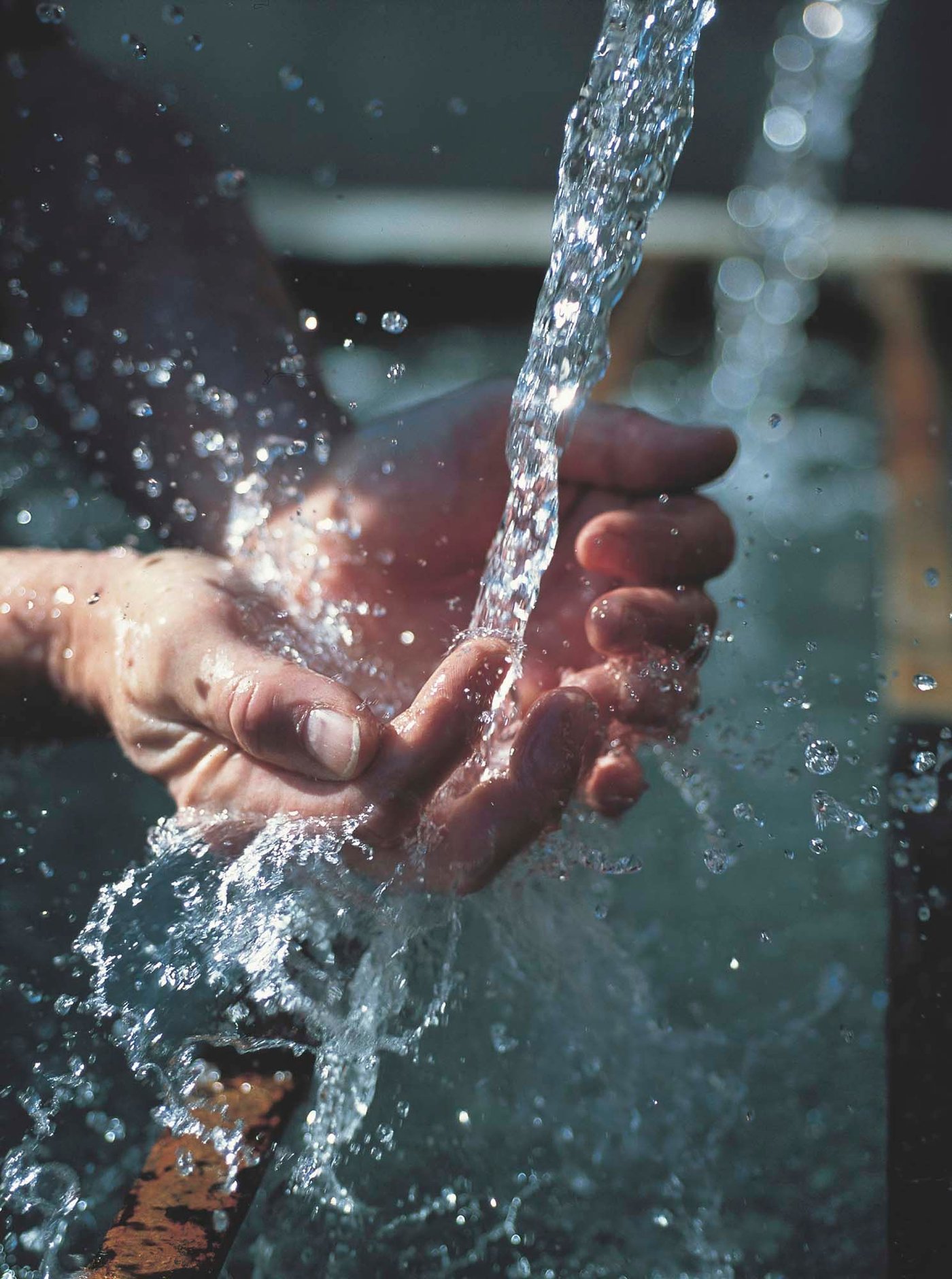 A pair of hands under a stream of running water.