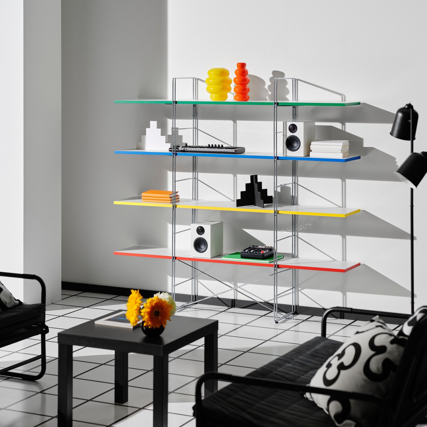 The image shows a set of new items from the 6th drop of Nytillverkad collection, including a shelf in multiple colors.