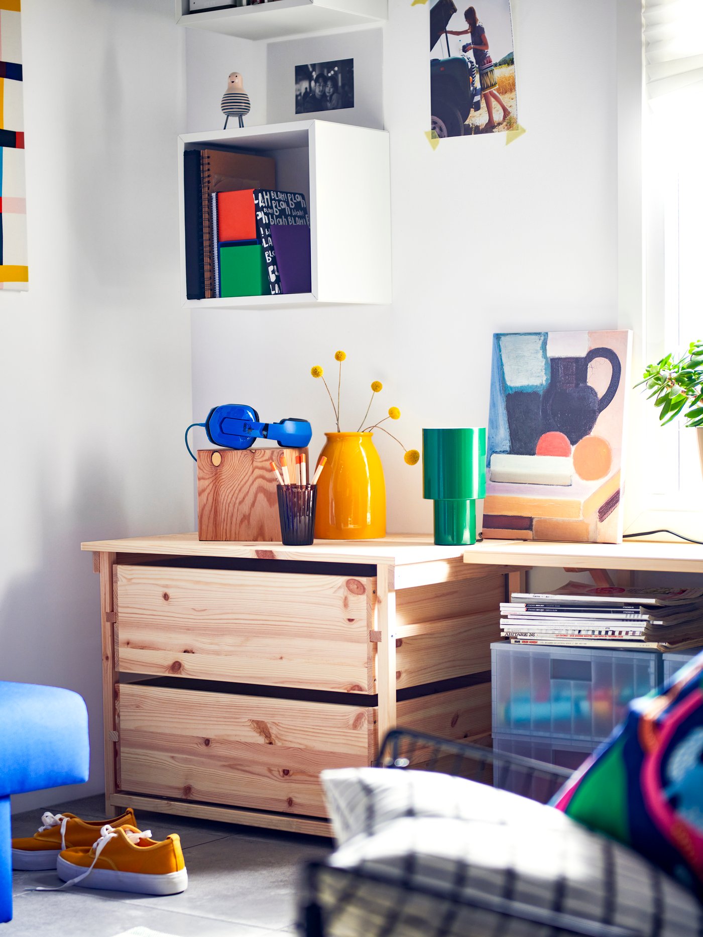 The KRONÖREN chest of drawers in a bedroom setting, holding decorative objects.