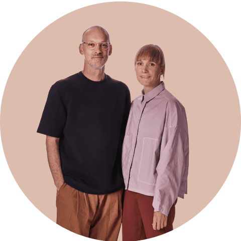 A portrait of two people.