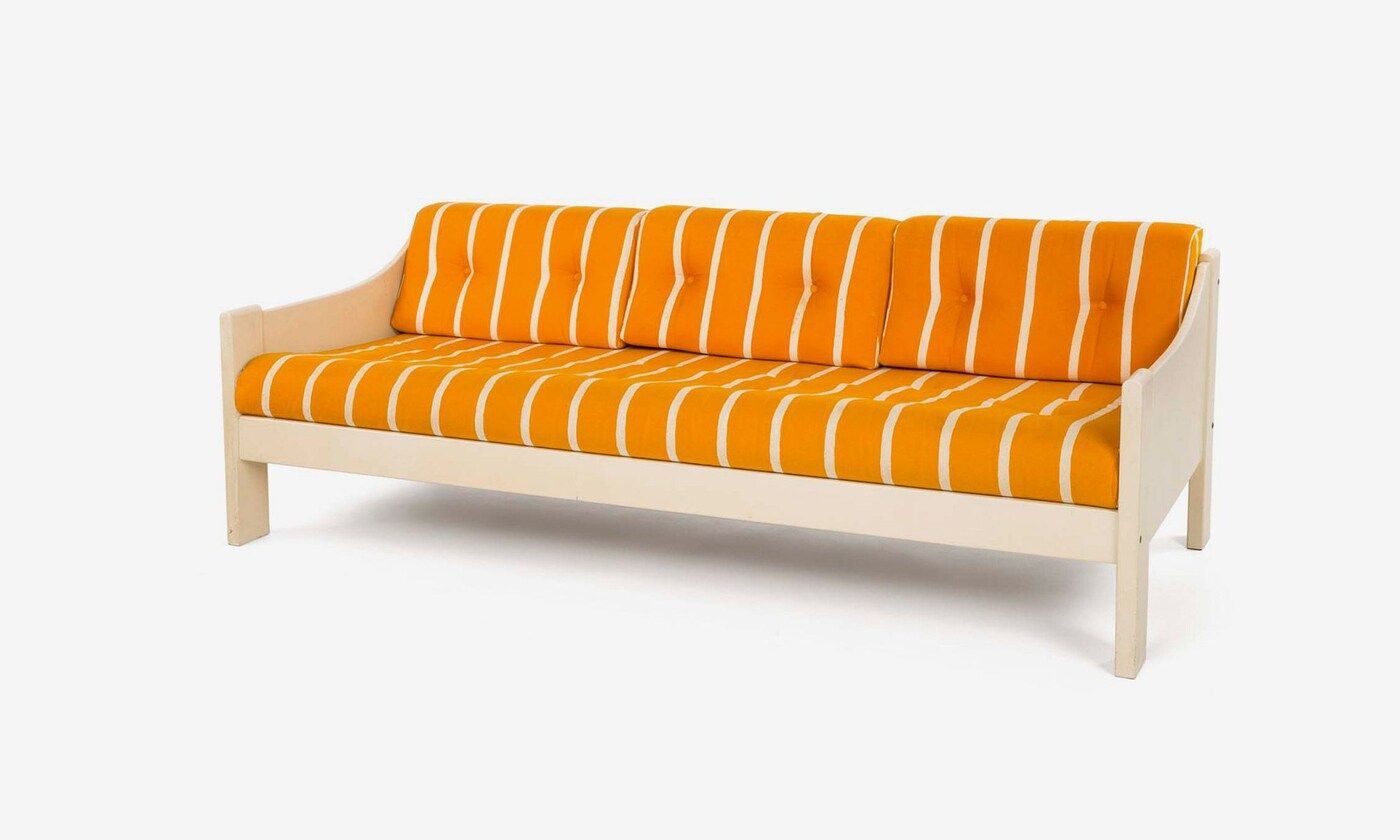 Yellow striped SMÅLAND sofa with white frame