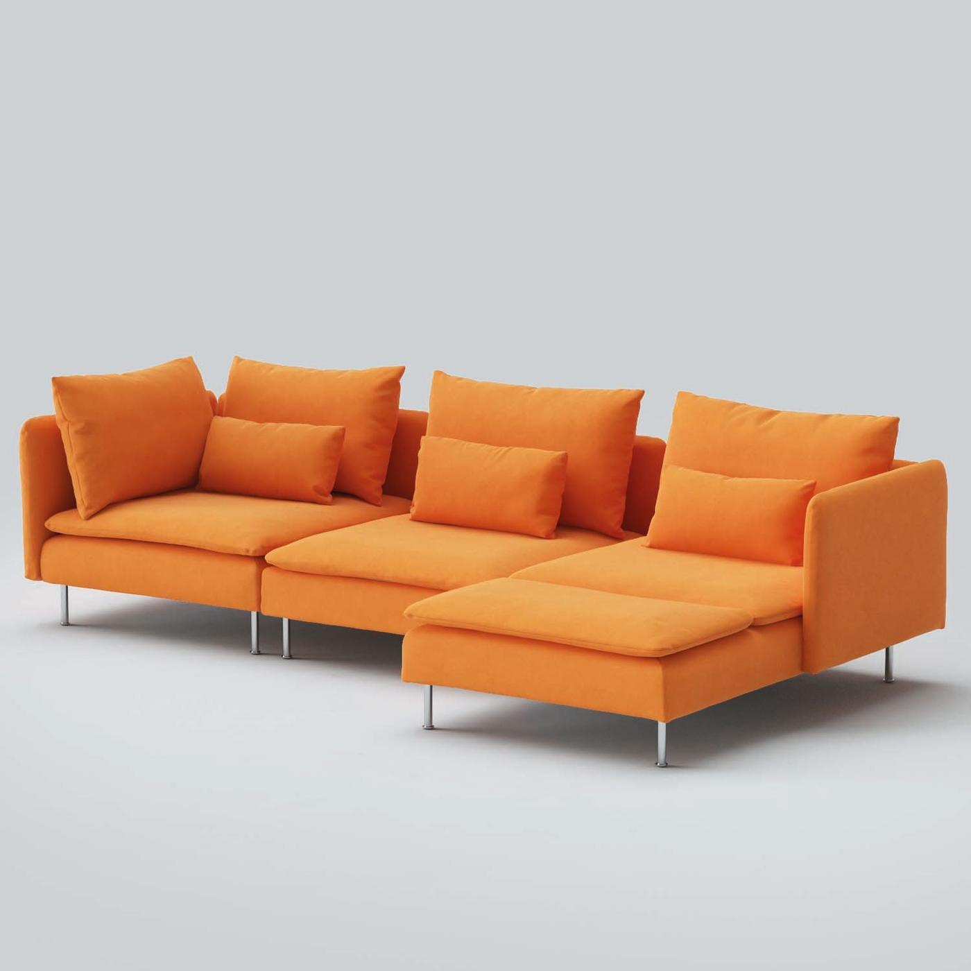 An orange SODERHAMN sofa.