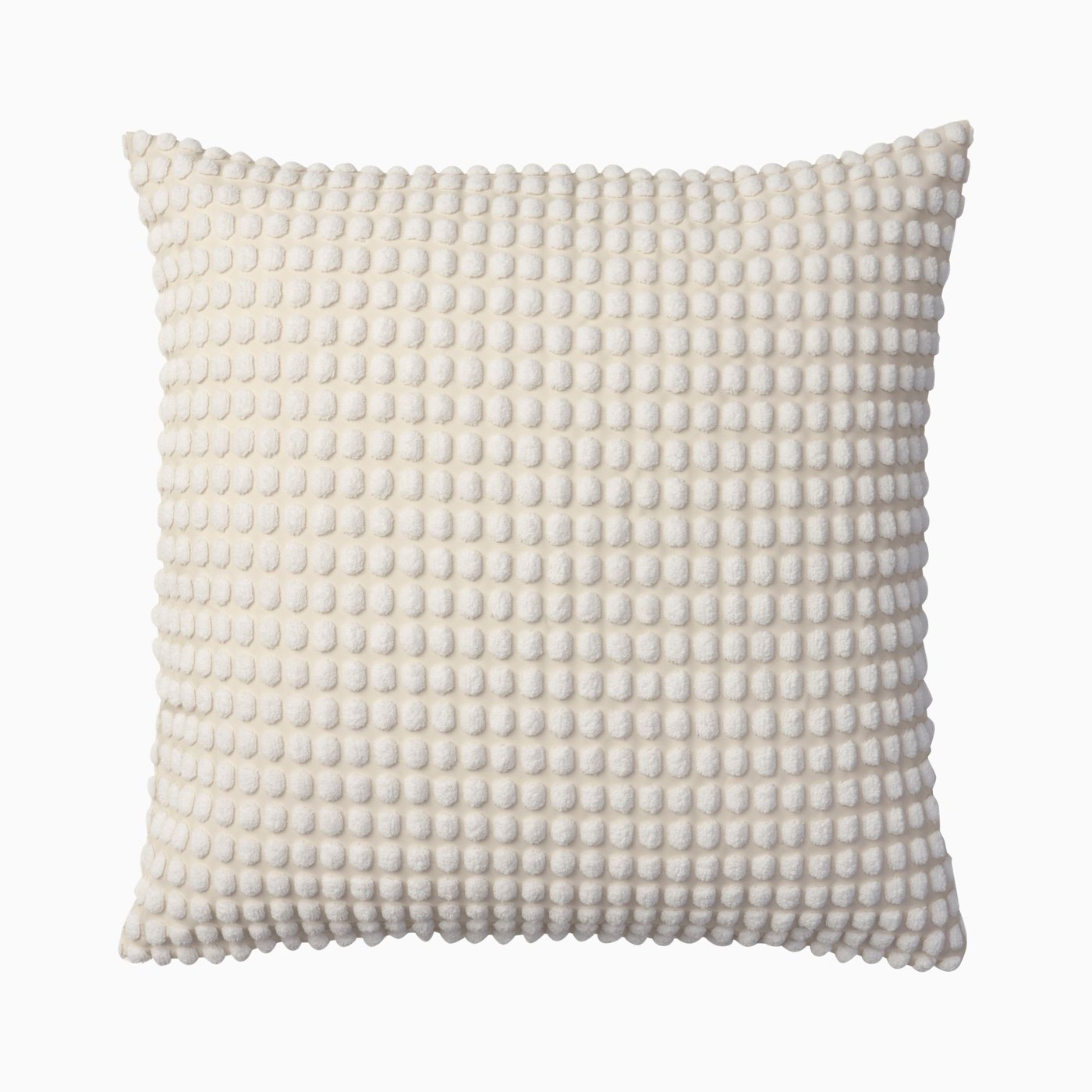 A cushion with an off-white SVARTPOPPEL cushion cover, floating on a light grey background.