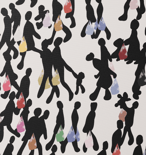 A close-up of a tray featuring people drawn in black.