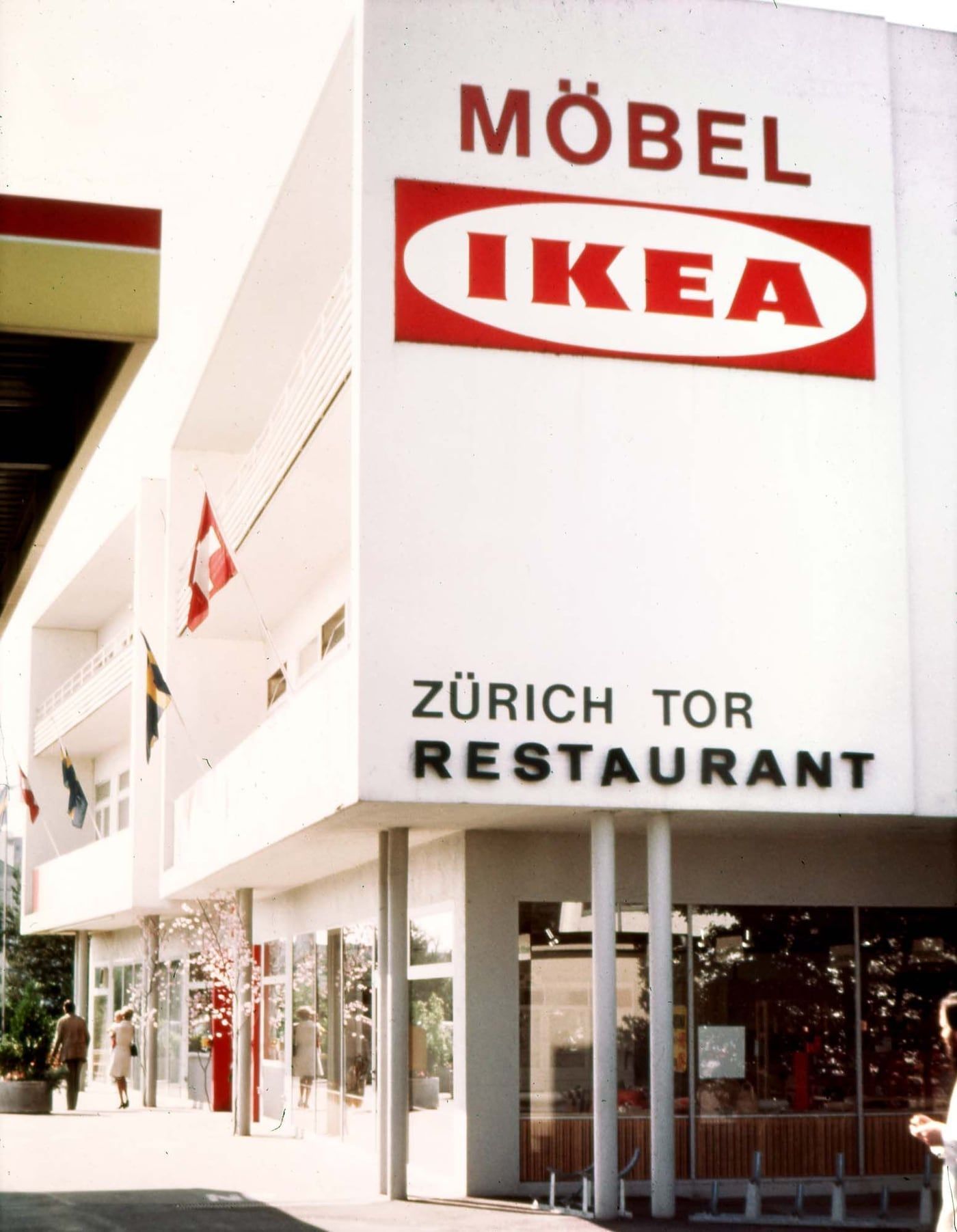 The exterior facade of the IKEA Zurich store in 1973