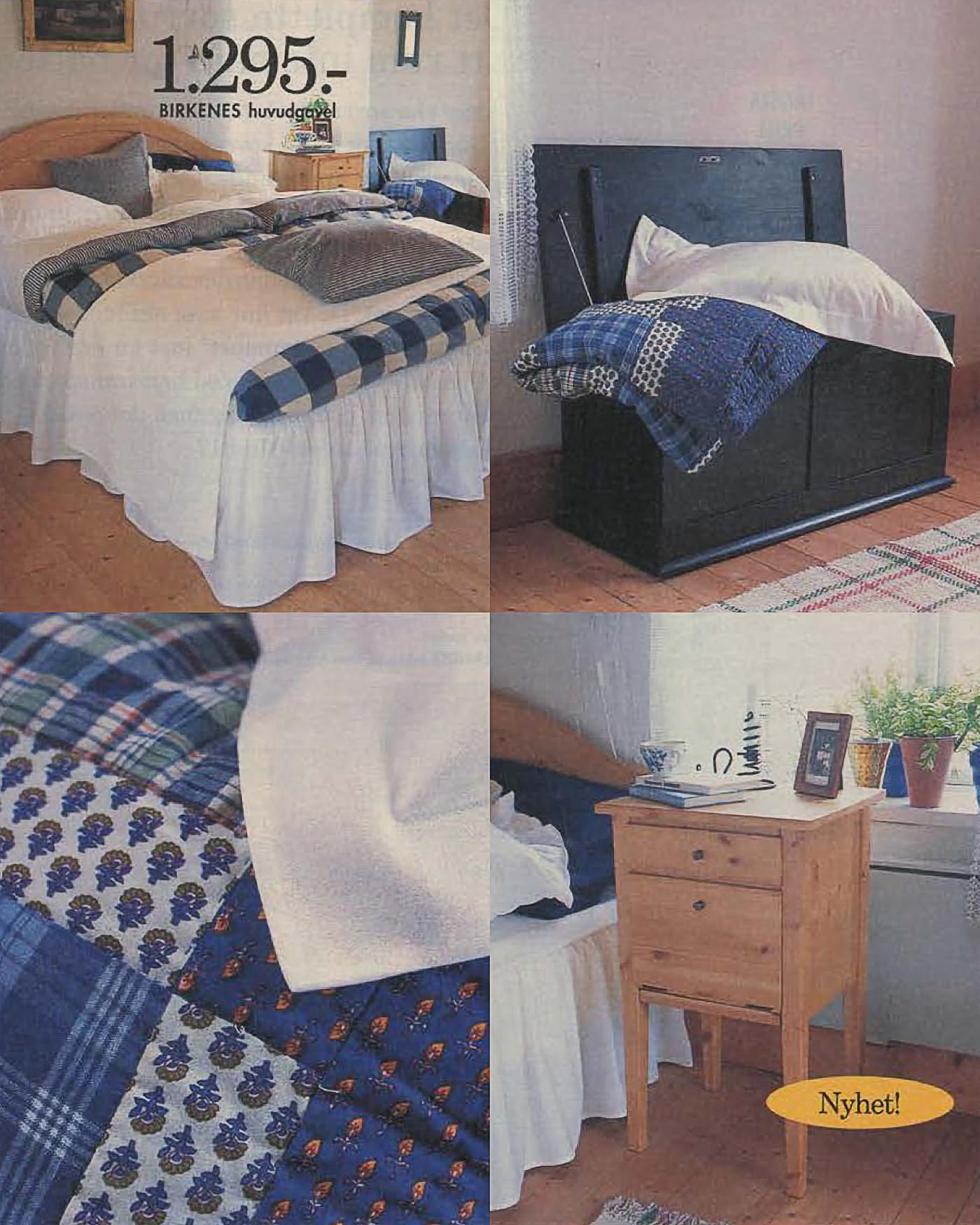 A page of the 1996 IKEA Catalogue, featuring blue bedlinen in checks and patchwork.
