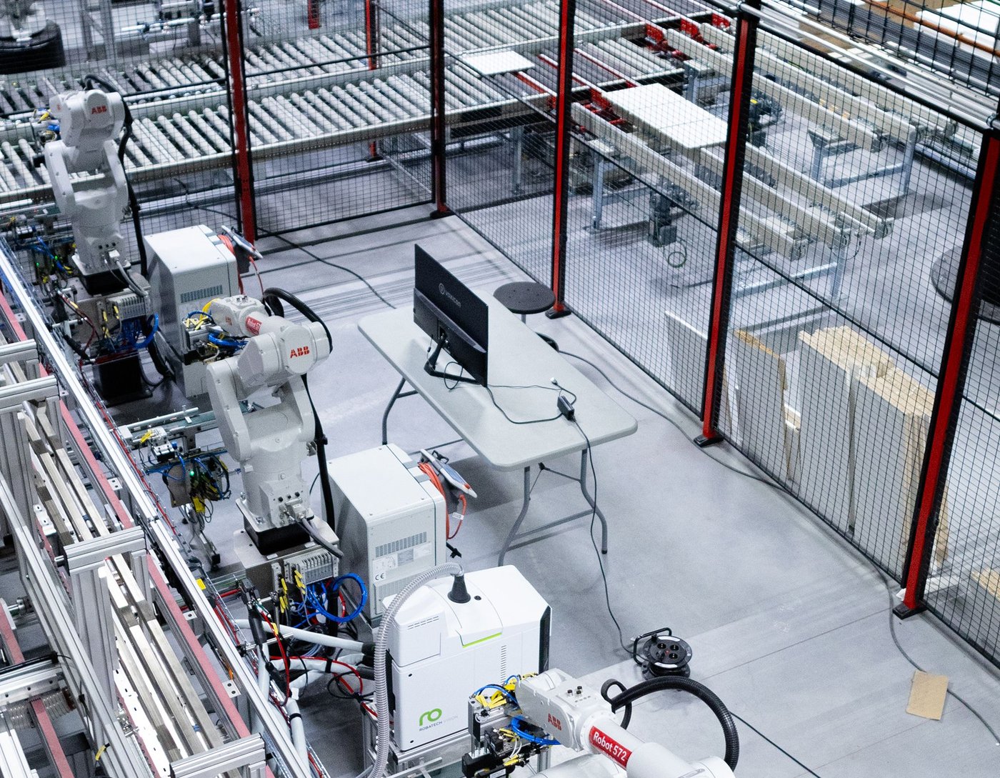 Machinery in a factory, seen from above.