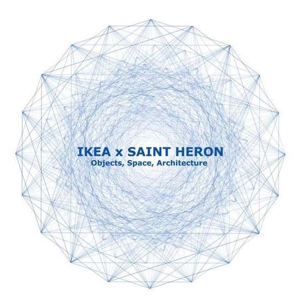 A blue drawing with blue text overlaid, reading "IKEA x SAINT HERON Object, Space, Architecture"