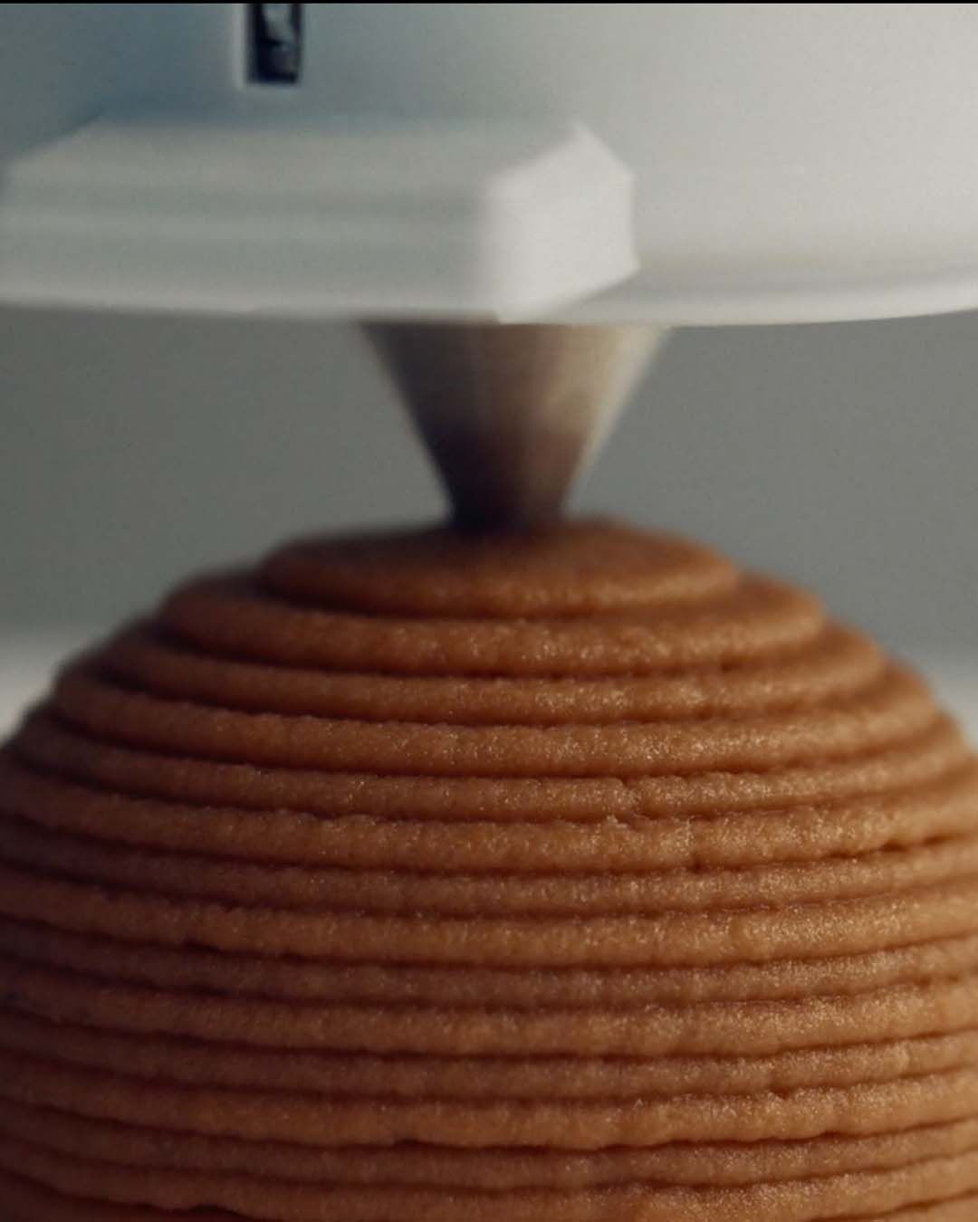 A meatball being made by a 3D printer.