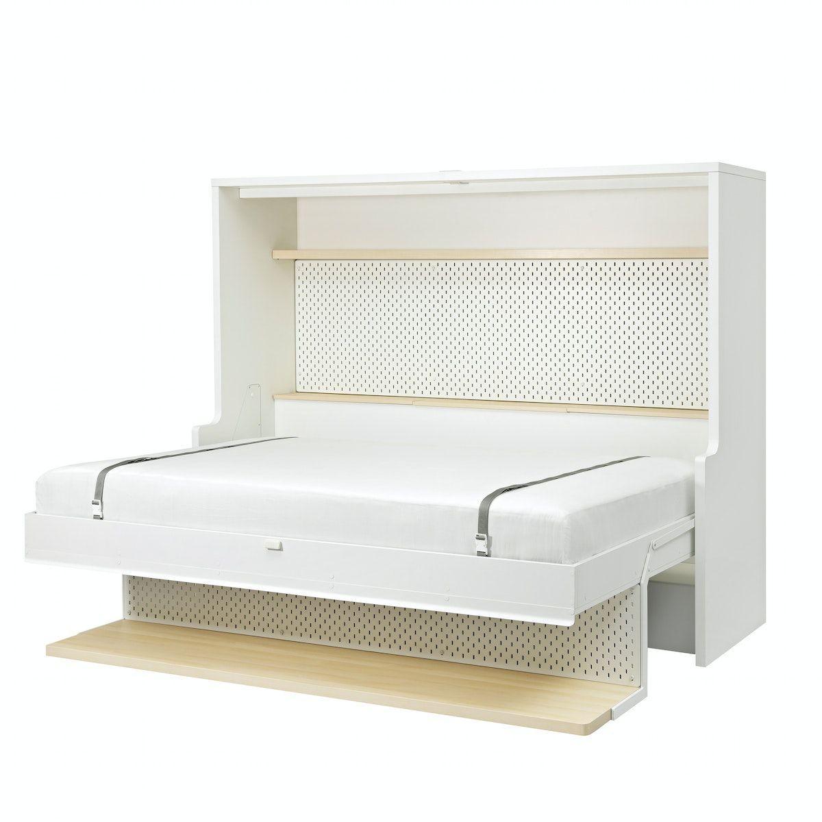 A foldable bed and desk solution, unfolded.