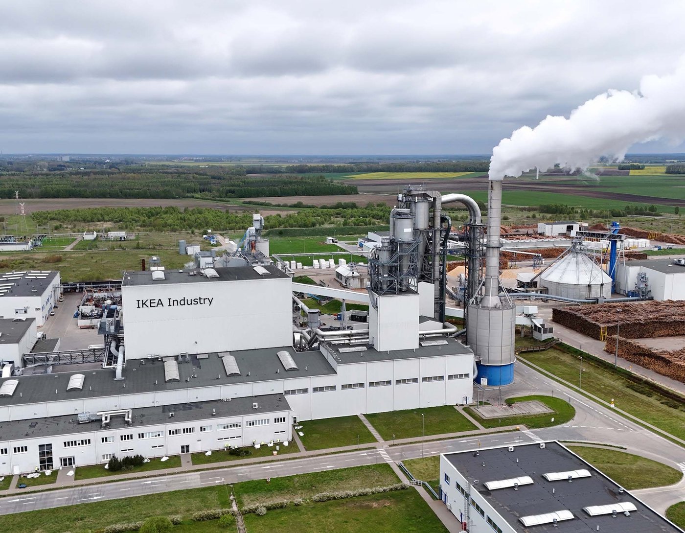 An aerial view of an IKEA Industry plant in Orla.
