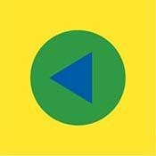A graphic image of a yellow square with a green circle and blue triangle inside.