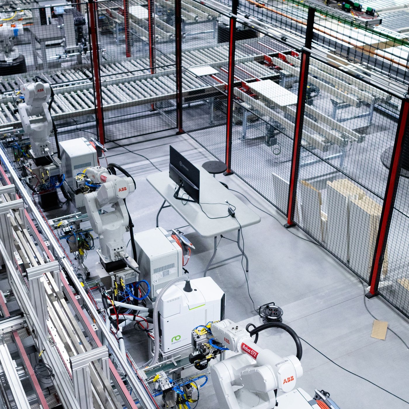 Machinery in a factory, seen from above.