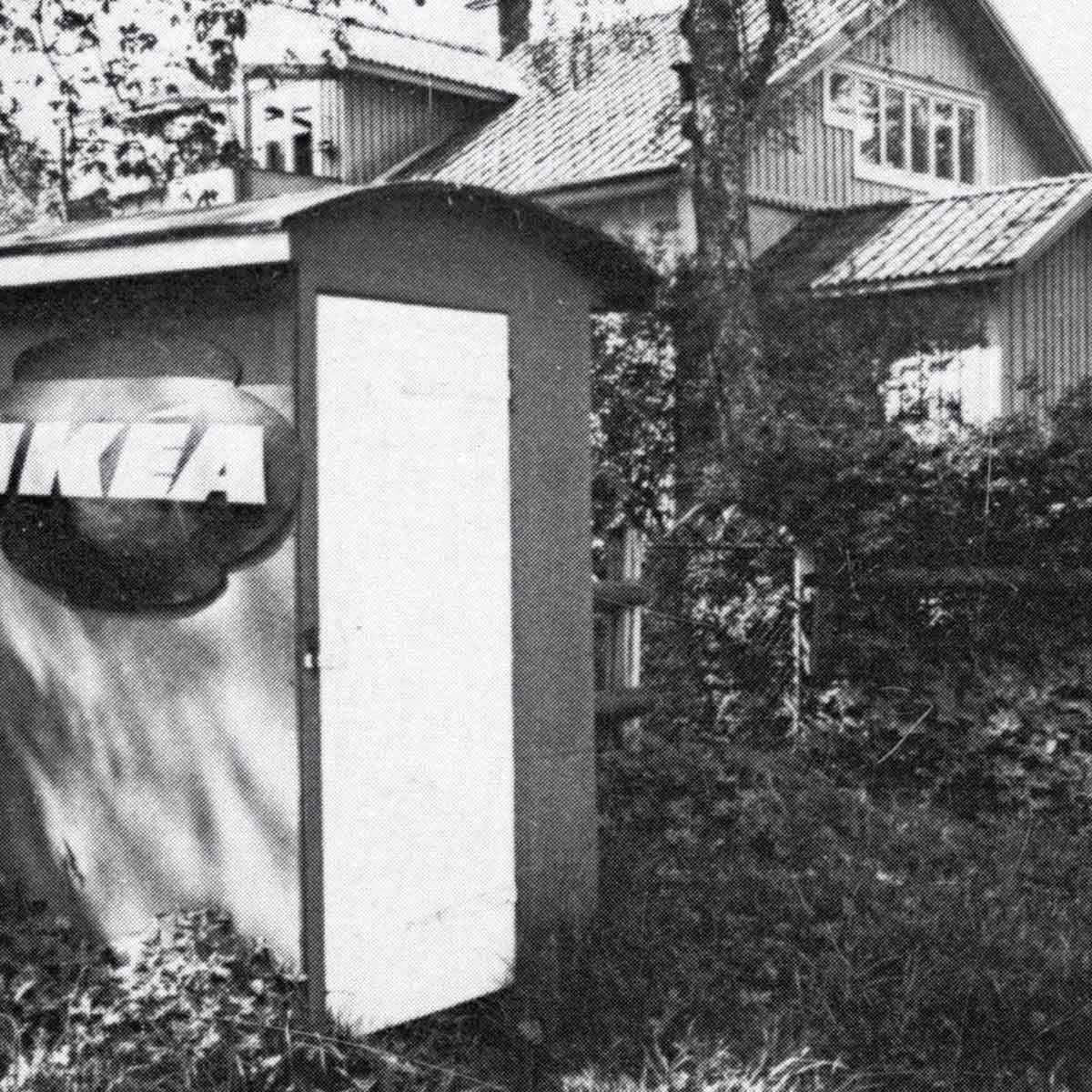 A black and white historic picture of an IKEA building.