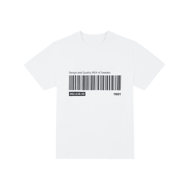 An EFTERTRÄD t-shirt with bar code