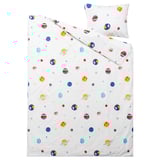 AFTONSPARV komplet posteljine, bijela sa šarenim uzorkom planeta, uključuje navlaku za poplun i jastučnicu, materijal od pamuka i viskoze.