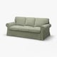 Zelena EKTORP sofa, trosjed s roliranim naslonima za ruke i jastucima.
