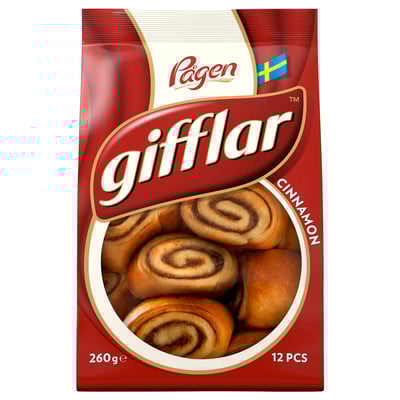 Kutija za tijesto s cimetom Gifflar po stranicama, koja prikazuje spiralna peciva, 260 g, 12 komada.