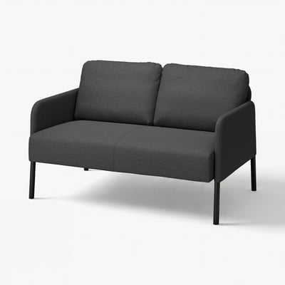 Tamnosiva, kompaktna GLOSTAD sofa s elegantnim dizajnom i metalnim nogama.
