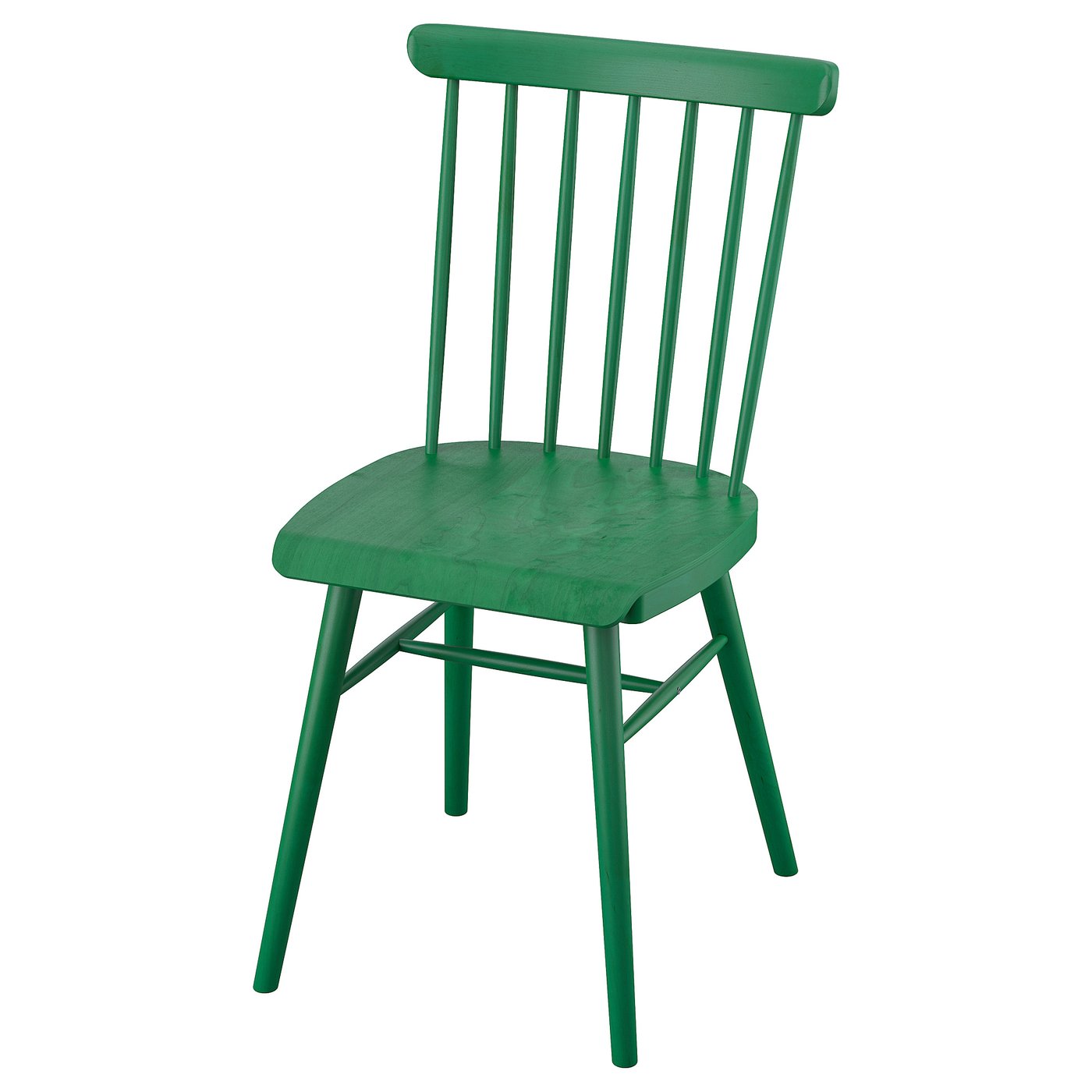 Ikea HÖGVED: zelena drvena stolica. Naslon vretena, zakrivljeno sjedalo, izdržljiv materijal od breze. Klasičan, ali moderan dizajn blagovaonice.