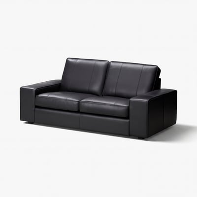 Crna kožna KIVIK sofa, elegantan i moderan dizajn, niski nasloni za ruke, udobno duboko sjedalo.
