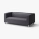 Siva KLIPPAN sofa, moderan, kutijasti dizajn s čistim linijama, poduprta metalnim nogama.