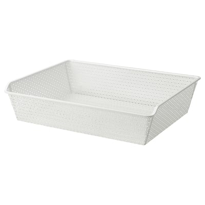 Bijela KOMPLEMENT metalna mrežasta košara, pravokutna i ventilirana, dizajnirana za skladištenje.