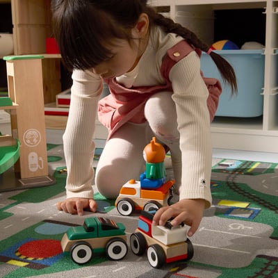 LILLABO Set od 3 vozila, vatrogasno vozilo sportski automobil/kamion za vuču višebojno