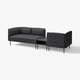 Moderna siva lillehm modularna sofa s odgovarajućom stolicom i stolićem, elegantnog dizajna.