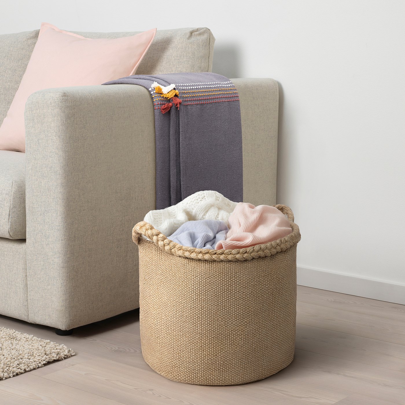 MÄVINN košara, juta/pleteno, 37x35x35 cm