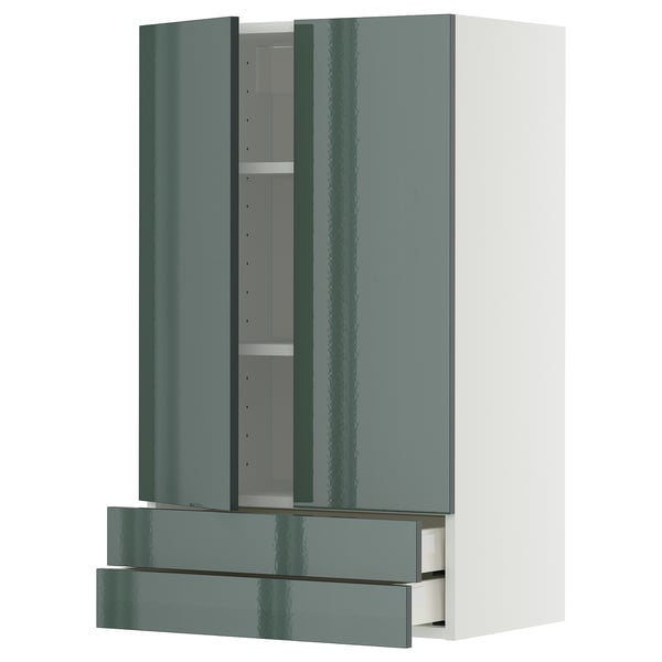 METOD kuhinjski element, sivo-zelena visokog sjaja, pravokutnog oblika s 2 vrata, 2 ladice.