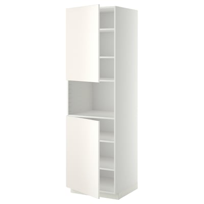 Bijeli IKEA METOD kuhinjski ormarić, visok, pravokutnog oblika s podesivim policama, elegantan dizajn.