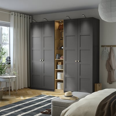 PAX / BERGSBO Komb/ormar, tamno siva tamno siva/efekt hrasta, 235x60x236 cm