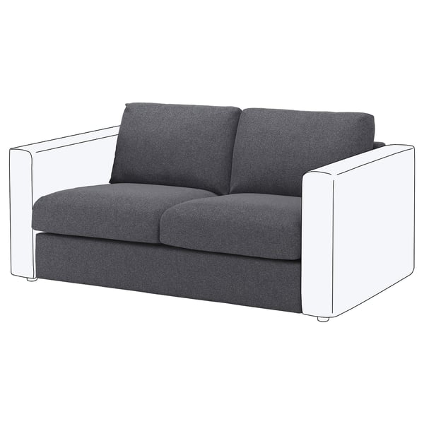Moderna VIMLE sofa od sive tkanine s čistim linijama i bijelim detaljima.