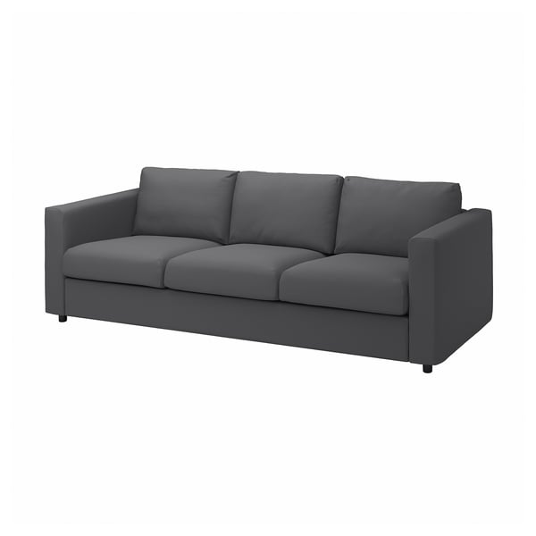 Siva VIMLE sofa s 3 sjedala elegantnog, modernog dizajna, čistih linija i udobnog, privlačnog izgleda.