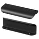 Két karcsú, fekete, hosszúkás, téglalap alakú fém fogantyú lekerekített élekkel és minimalista dizájnnal, ideális a modern dekorációhoz.