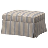 EKTORP csíkos oszmán bézs/fekete színben a kényelmes lábtartóért és tárolásért, klasszikus csíkos dizájnnal.