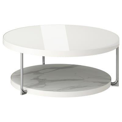 FRÖTORP Dohányzóasztal, fehér krómozott/fehér üveg, 88 cm