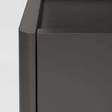 Modern fekete szekrény karcsú, sima felülettel és letisztult vonalakkal, fém fogantyúkkal és élekkel, kiváló minőségű dizájnnal.