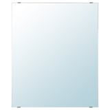 Egy LETTAN tükör. Téglalap alakú, átlátszó, egyszerű fém szerelvényekkel. Üvegből és műanyag fóliából készült, sokoldalúan használható fürdőszobai használatra.