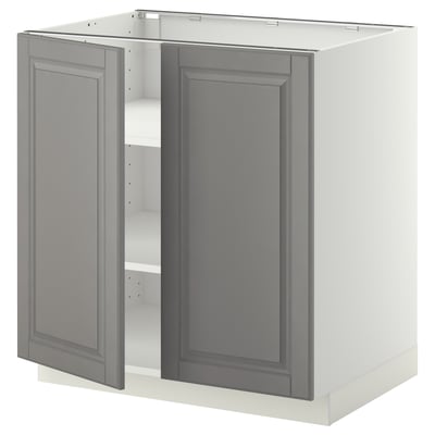 Ikea METOD konyhaszekrény, szürke, fehér talppal, négyzet alakú, modern design.