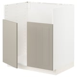 Bézs színű METOD konyhaszekrény masszív vázzal és felpattintható zsanérokkal.