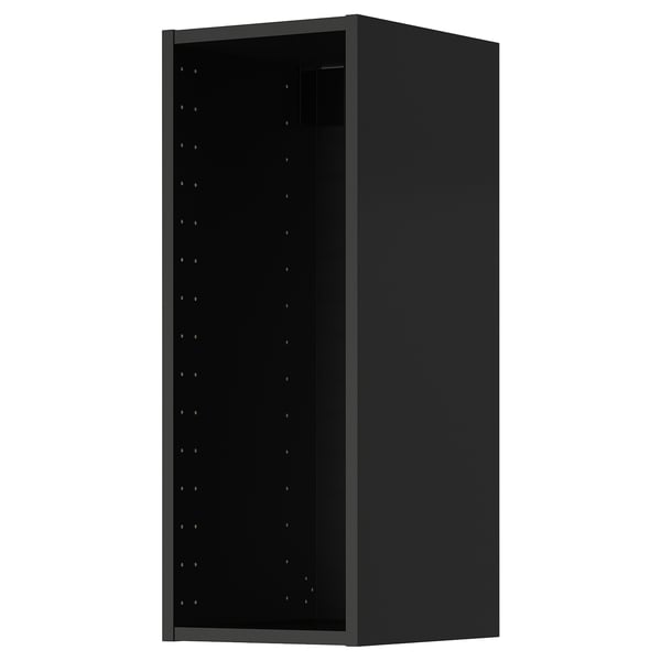 METOD fekete faliszekrény. Vékony, téglalap alakú, sötét konyhai tároló állítható polcokkal. Modern design.