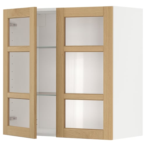 Fakeretes faliszekrény üvegajtókkal, világos tölgy, téglalap alakú, modern design.