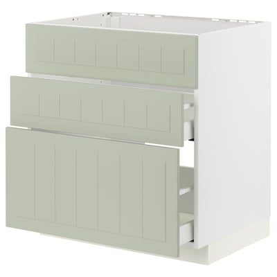Modern ikea METOD konyhaszekrény 3 zöld fiókkal.