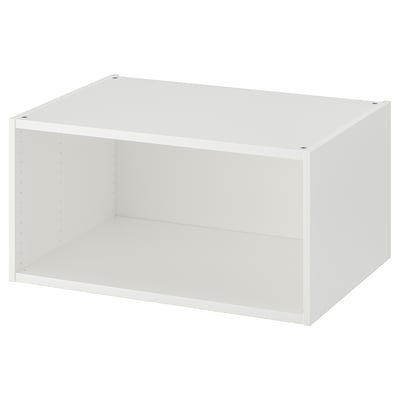 Fehér PLATSA nyitott tárolókocka, minimalista kialakítású, téglalap alakú, forgácslapból és műanyag szegélyből.