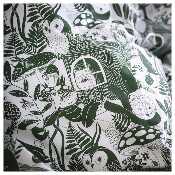 SKOGSDUVA Paplanhuzat+párnahuzat, fehér zöld/erdő, 150x200/50x60 cm